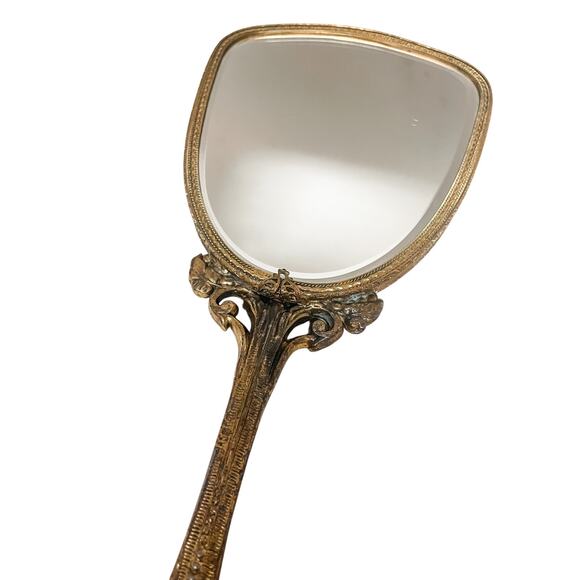 Vintage Gold Tone Ornate Vanity Hand Held Mirror - Picture 3 of 8